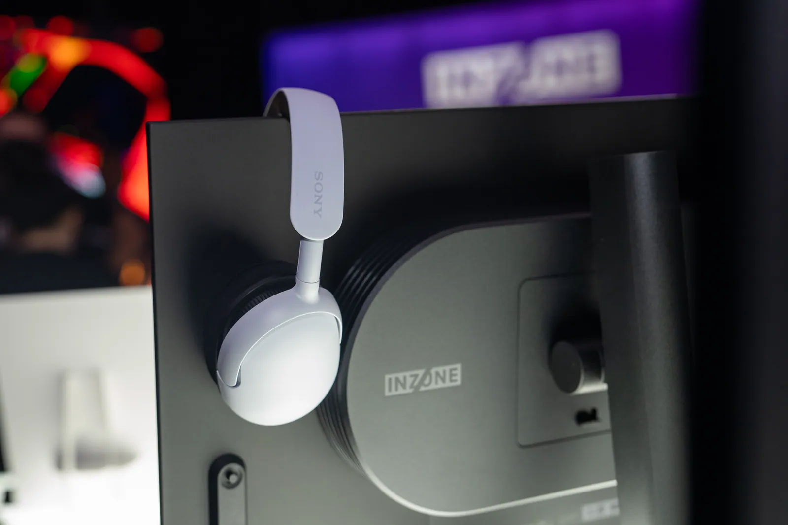 Product detail of headphones and a monitor at a brand event